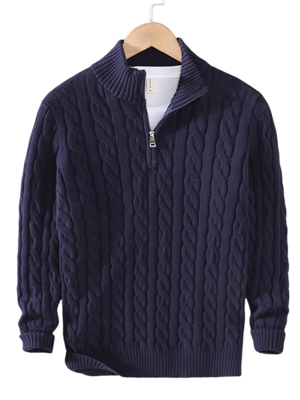 NWT Cross & Crown Men's Cable Knit Quarter-Zip Sweater - Navy Sz L